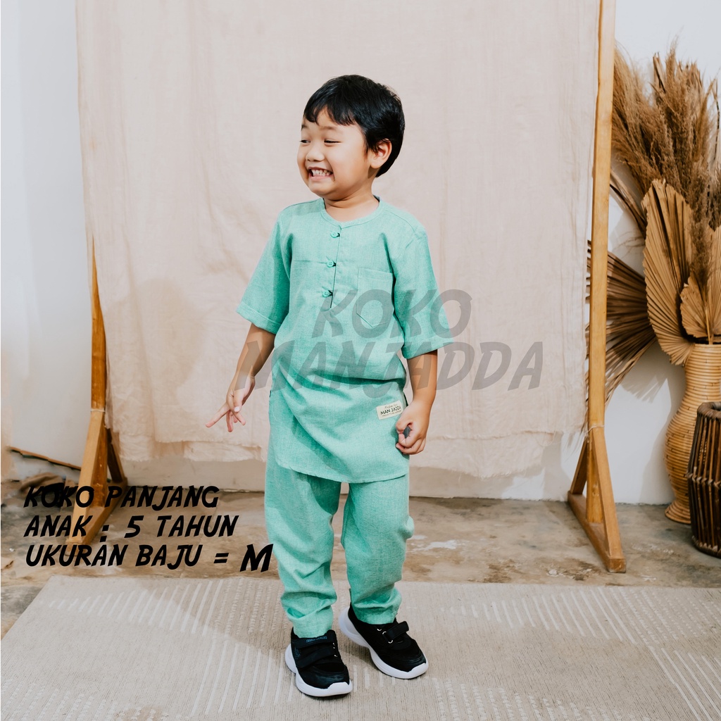 ManJadda - Setelan Koko Anak 2-11 Tahun Kurta Adam Manasik Jubah Polos Anak Setelan Baju Lebaran