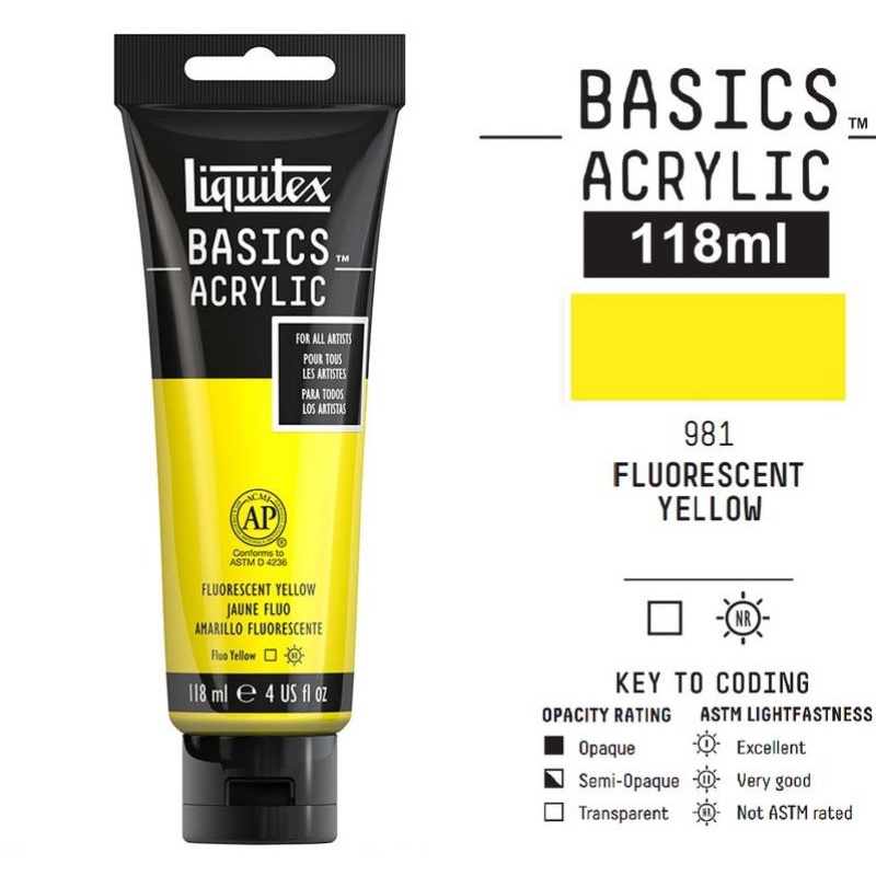 

LIQUITEX BASICS ACRYLIC COLOUR 118 ML FLOURESCENT YELLOW