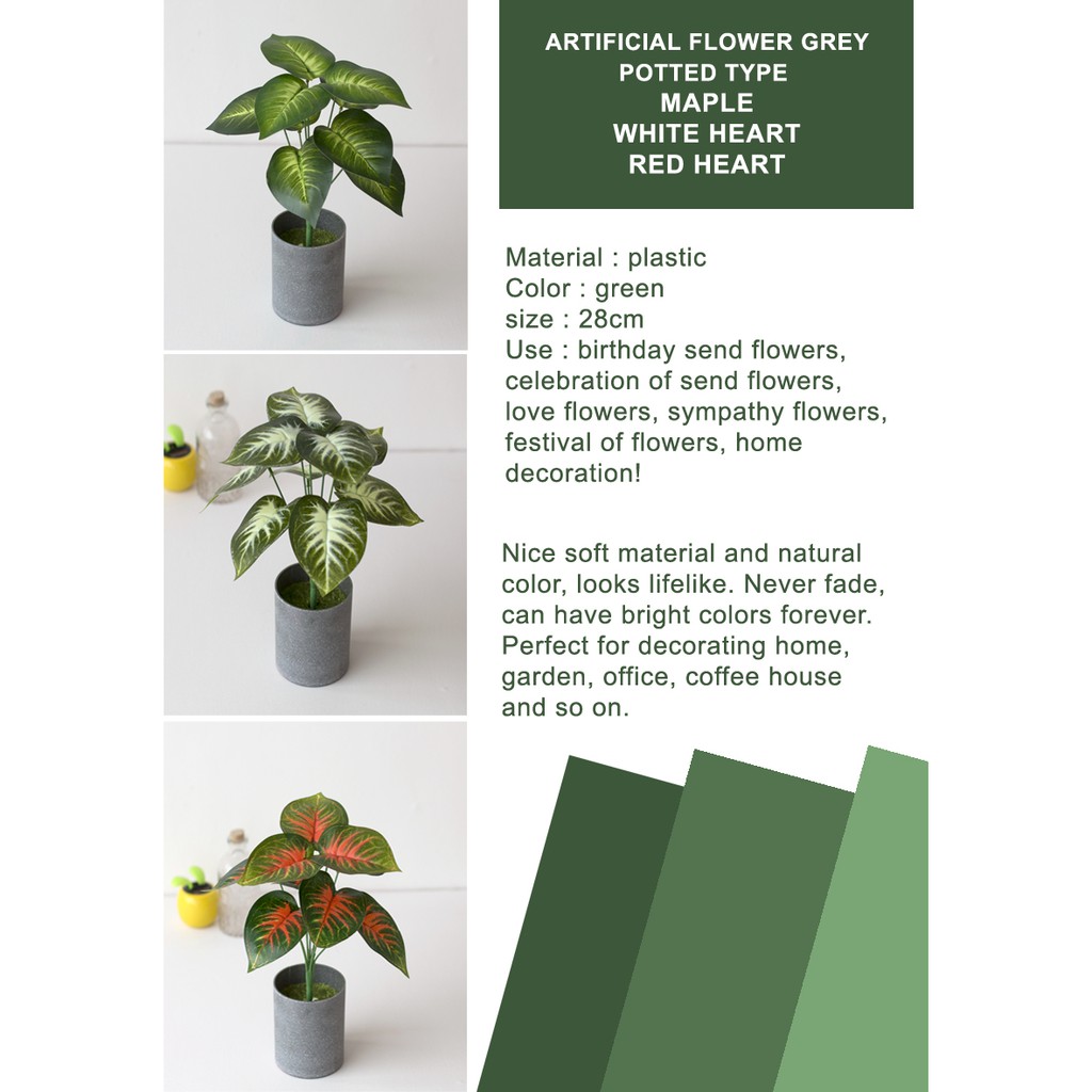 COD Tanaman Daun Plastik Artificial Flower Grey Potted Type White Heart