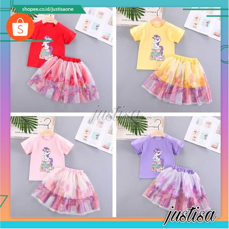 Promo !! Setelan rok anak perempuan / Setelan anak kekinian / setelan unicorn on the bag / Setelan unicorn on the bag ukuran 2-4 tahun