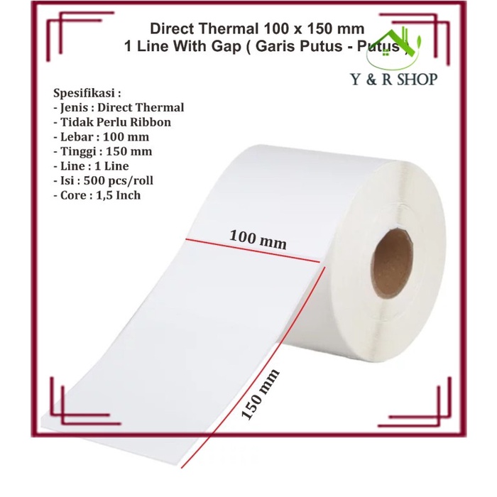 

Kertas Label Sticker Barcode Thermal 100 x 150 mm 1 Roll Isi 500 A930
