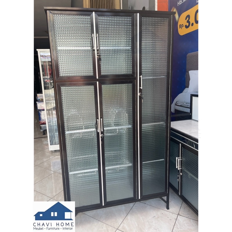 rak piring aluminium kaca es rak dapur lemari dapur aluminium tahan air termurah 3 pintu