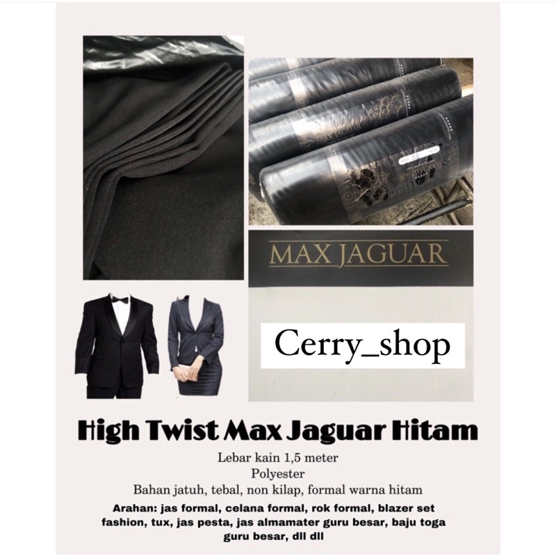 kain high twist hi twis max jaguar hitam jas tuxedo meteran eceran lebar kain 1,5m
