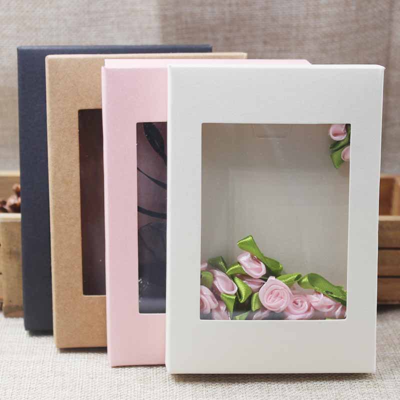 Multi Color Kraft Paper Bakery Box with Clear PVC Window /Candy Boxes Kraft Paper Gift Packaging Boxes