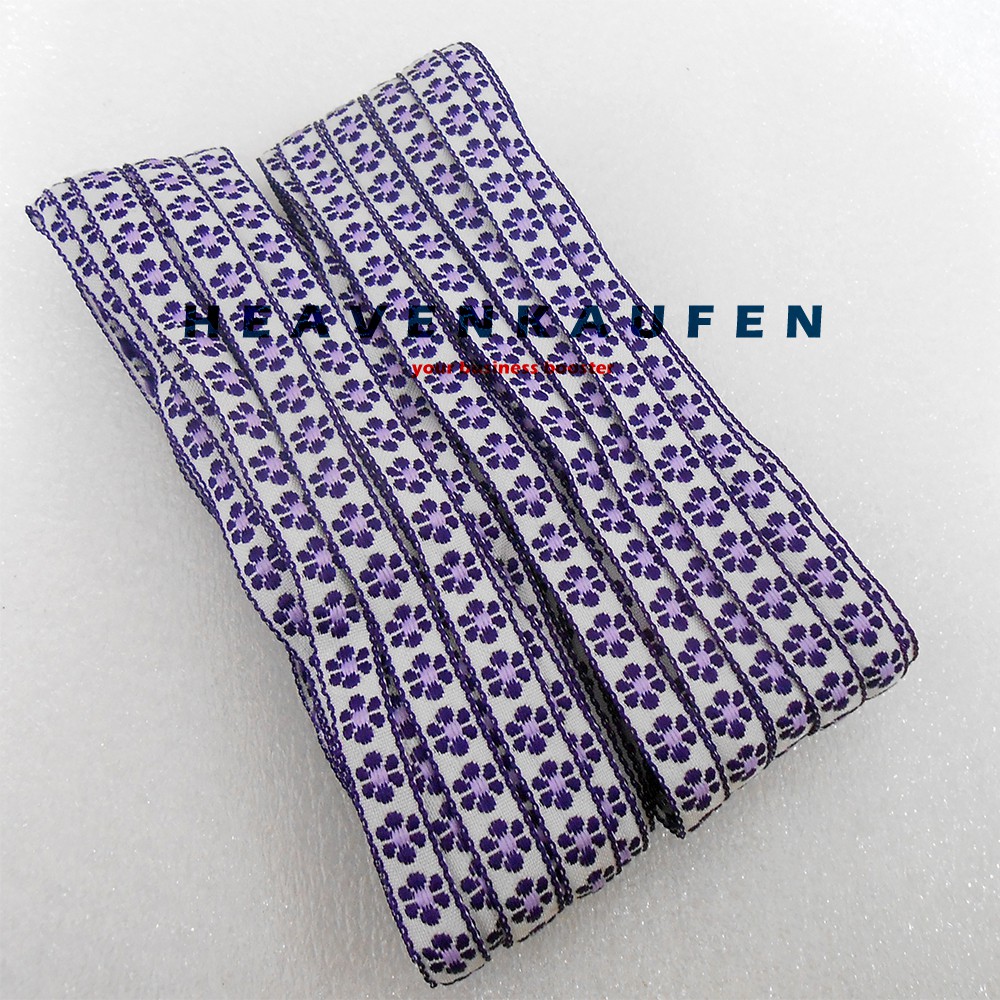 Renda Tepi / Pita Renda Lebar 1 cm Motif Bunga Warna Ungu - Ungu Muda Harga Per Rol isi 22 Meter