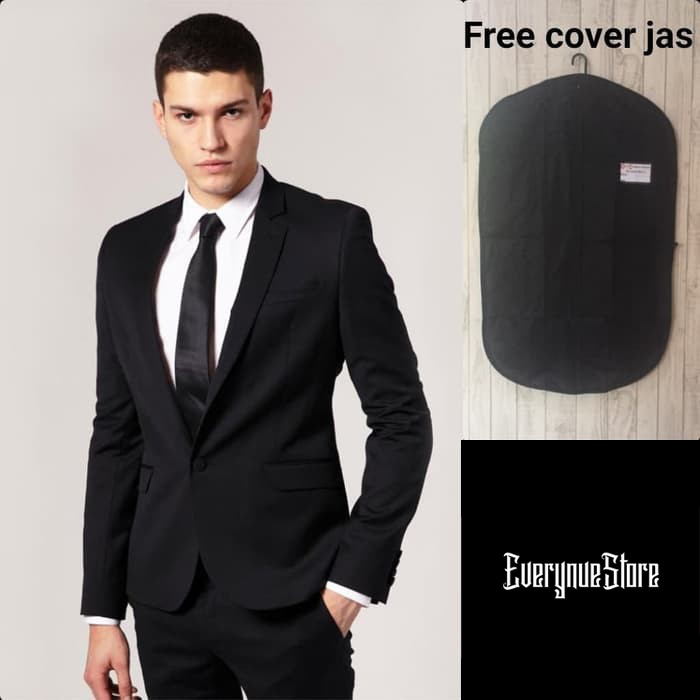 Blazer Pria Jas Pria-Jas Blazer Pria Premium Hitam List White - Hitam