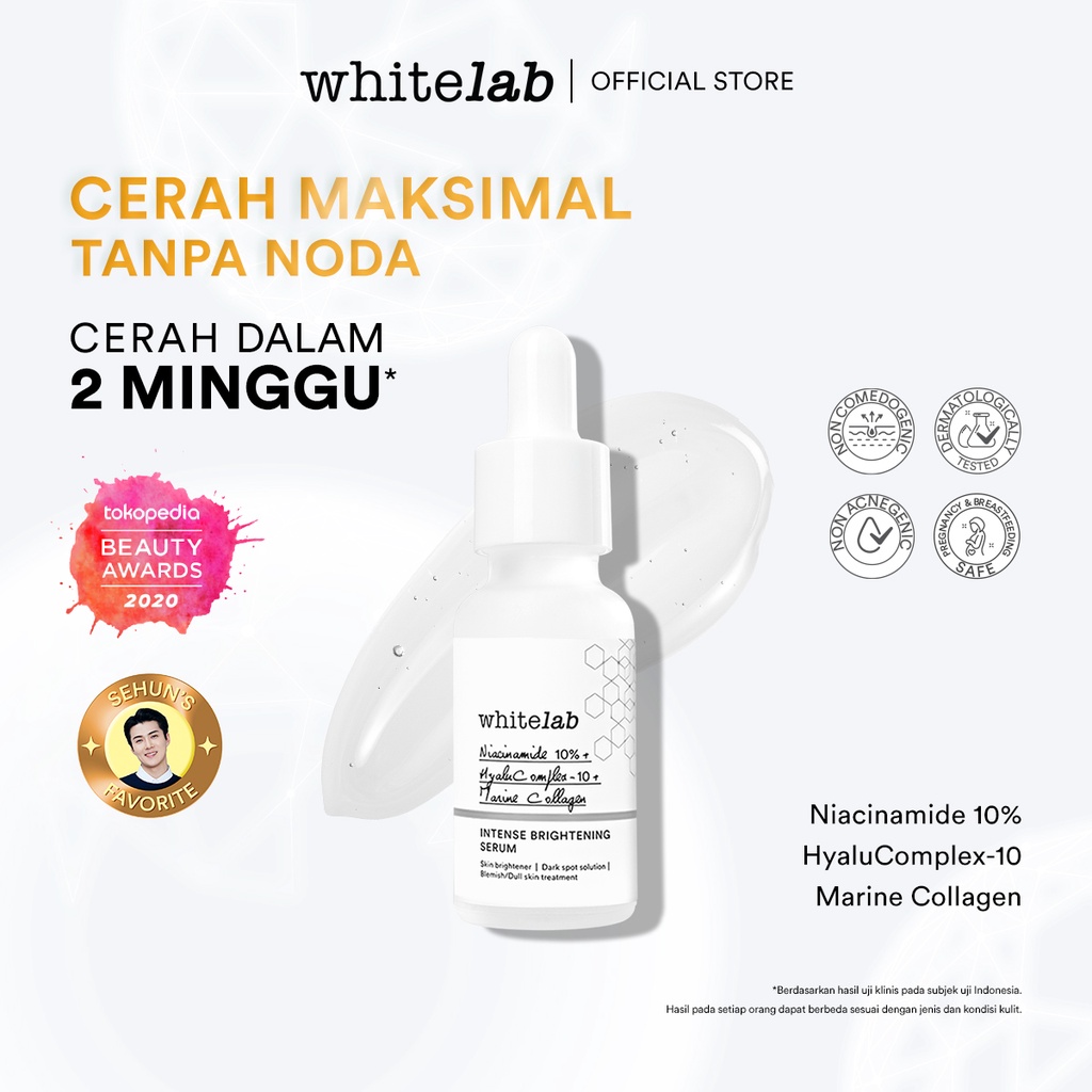 Whitelab Intense Brightening Serum Niacinamide 10% - Serum Pencerah Pemutih Wajah Intensif Dengan Niacinamide, Hyaluronic & Collagen [BPOM]
