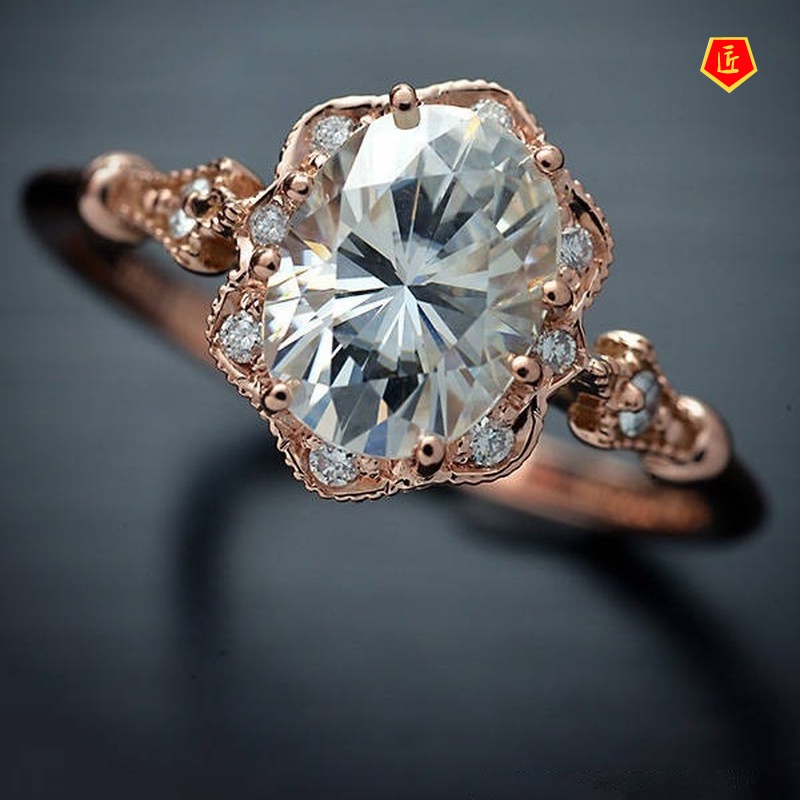 [Ready Stock]Fashion Elegant 925 Silver Topaz Diamond Gold Ring