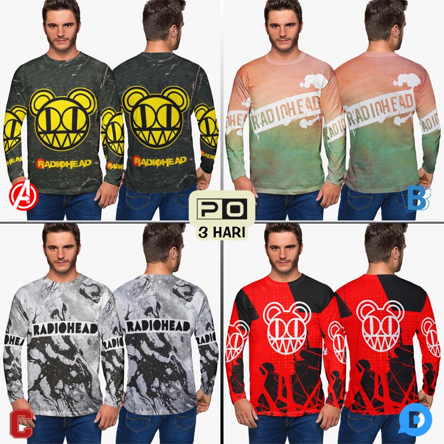 Kaos Tangan Panjang Radiohead Band Tshirt Fullprint Bahan Polyester Jersey