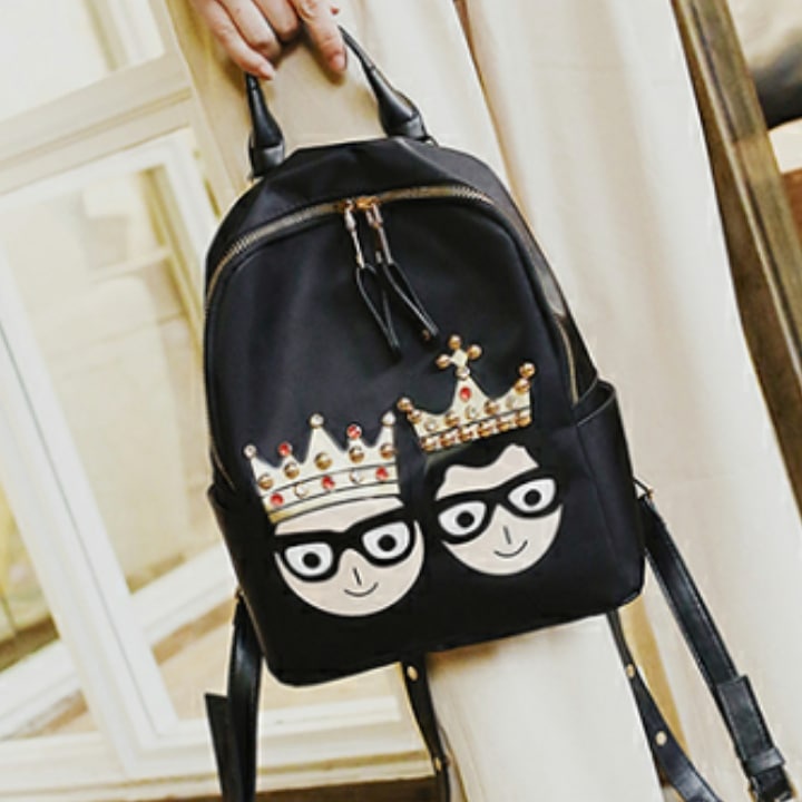 ZC 0023 RISCE TAS RANSEL BLACK MOTIF KING QUEEN IMPORT WANITA CEWEK PEREMPUAN JAKARTA BATAM