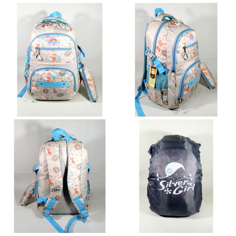 Silver Girl 70762S Tas Ransel Sekolah  Laptop Cewe 14inchi + Raincover + Tmpt Pensil Produk Alto