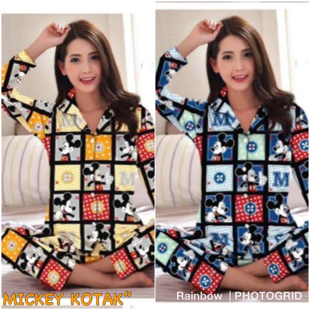 Piyama dewasa PP XL celana panjang baju panjang, katun jepang, FIT TO XL, motif BUNGA PANDA/RABBIT