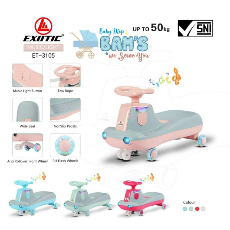 [TERMURAH BAMS✨] MAINAN ANAK MOBIL ET 3105 SWING CAR  EXOTIC ET 3105 RIDE ON TOYS MOBIL ET3105