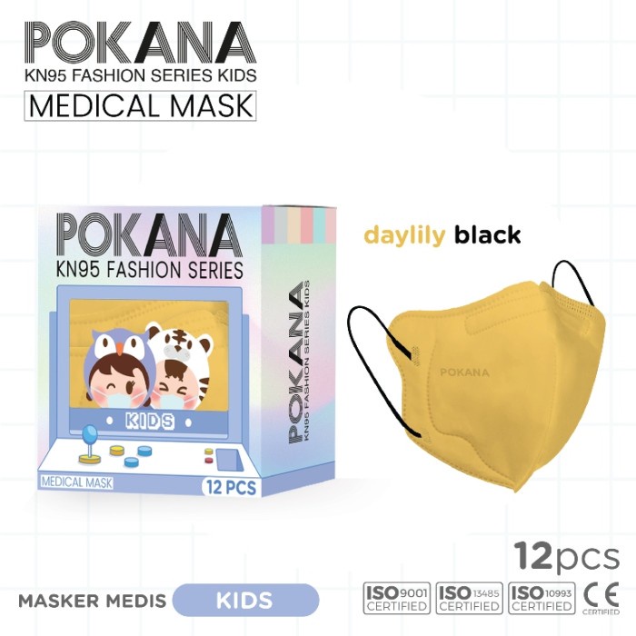 ✨COD✨ POKANA KN95 6-ply FASHION SERIES KIDS Earloop MEDICAL Face Mask - Daylily Black