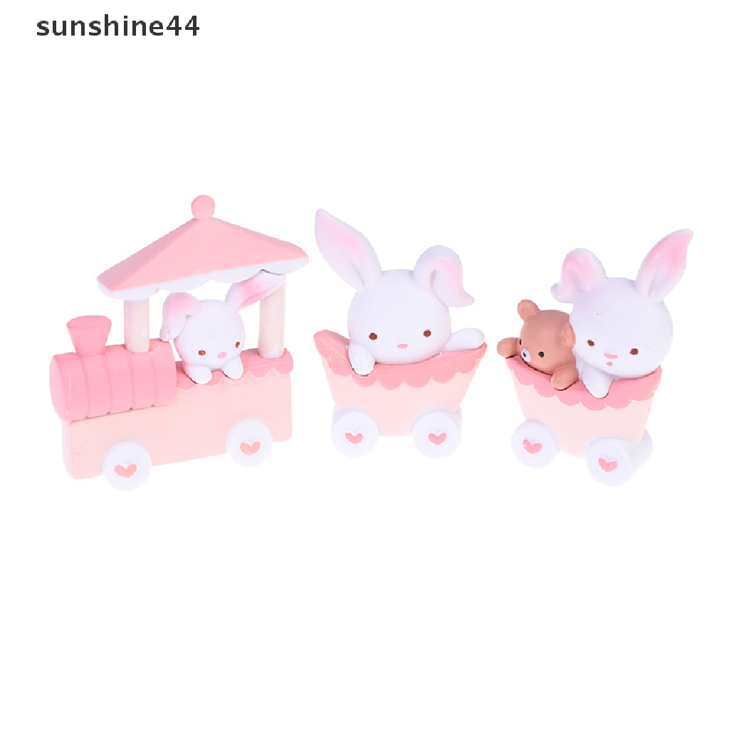 Sunshine 3Pcs Ornamen Kereta Kartun Kelinci Bahan Resin Untuk Dekorasi Kue Paskah