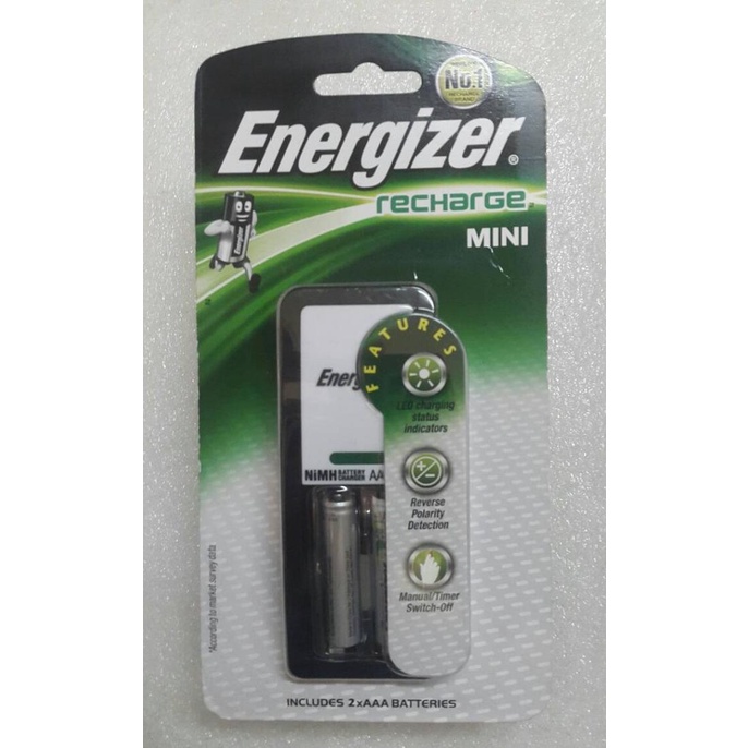 energizer recharger charger+ 2 baterai AA