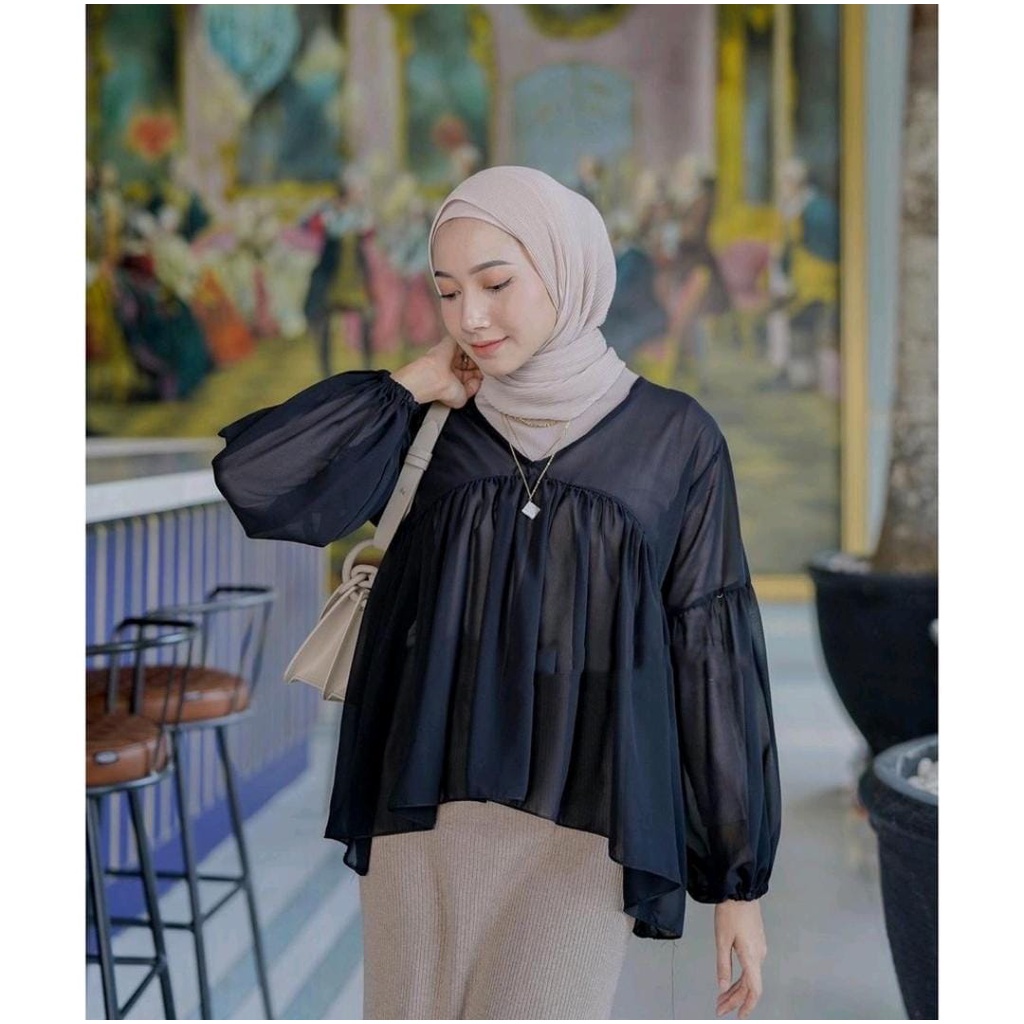 Dealova blouse atasan wanita outer ceruty babydoll / blouse wanita best seller V neck