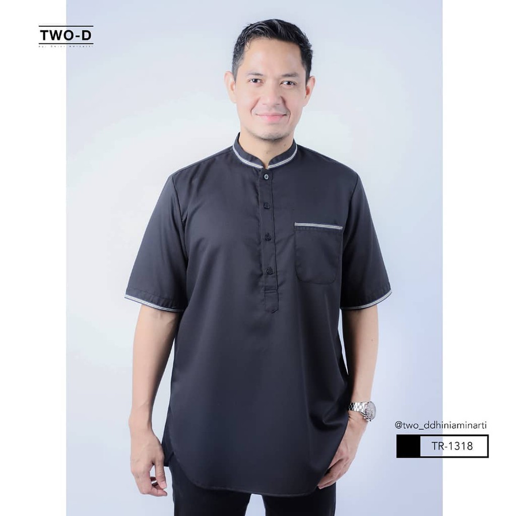 TWO-D Baju Koko Warna Hitam Polos Lengan Pendek Kode 1318 by Dhini Aminarti Model Kurta Hitam