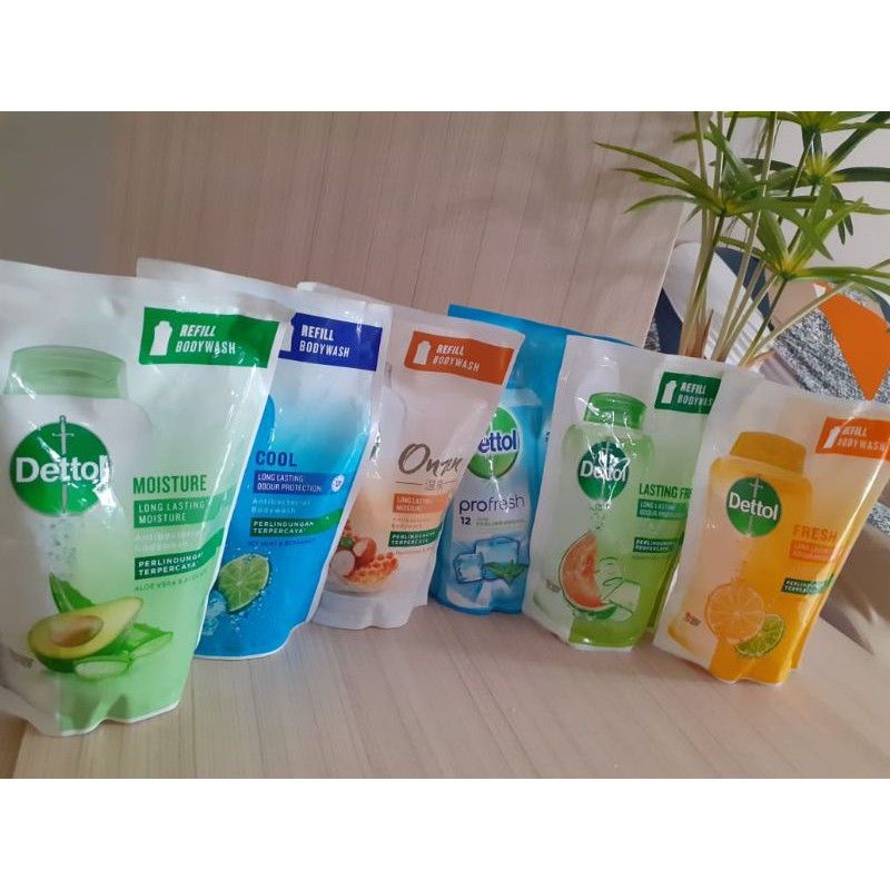 DETTOL Bodywash Lasting Fresh / YUZU LEMON / COOL SKIN CARE PINK SENSITIF UNGU Pouch 410ml