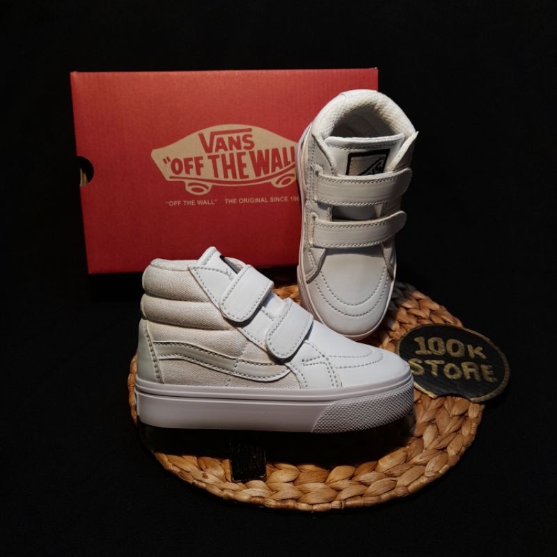 sepatu vans anak / sepatu bayi size 16-35 / full white Velcro / jaminan real pict