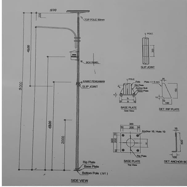 Tiang Lampu PJU Tenaga Surya 9meter Oktagonal Single Arm