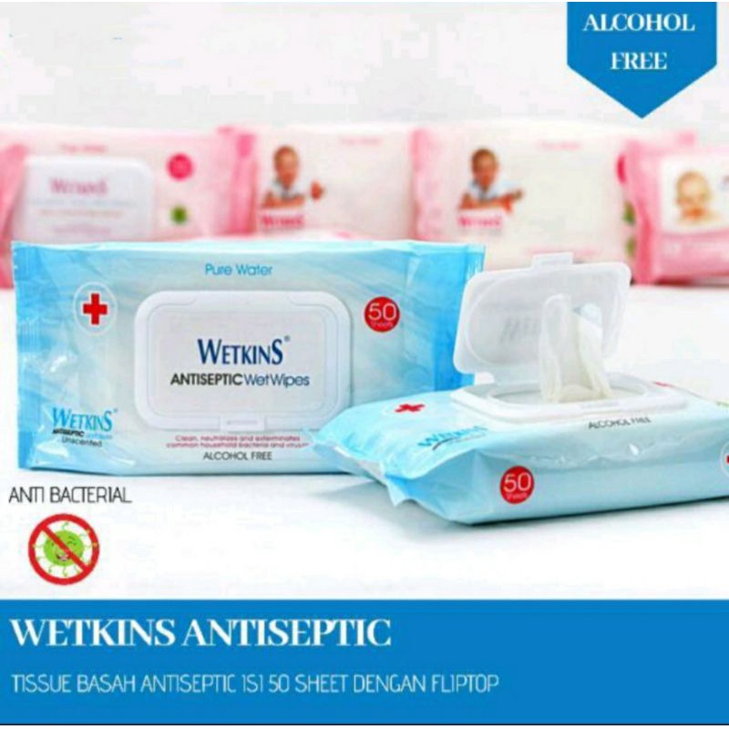 TISU BASAH WETKINS ANTISEPTIC 50'S FLIPTOP | TISSUE BASAH | WET