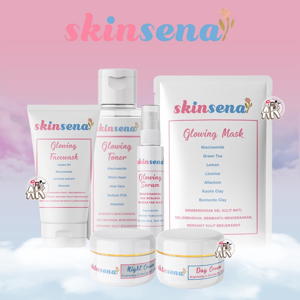 SKINSENA PAKET GLOWING ECERAN BPOM ( CREAM DAY/NIGHT / FACE WASH / MASK / SERUM / TONER )