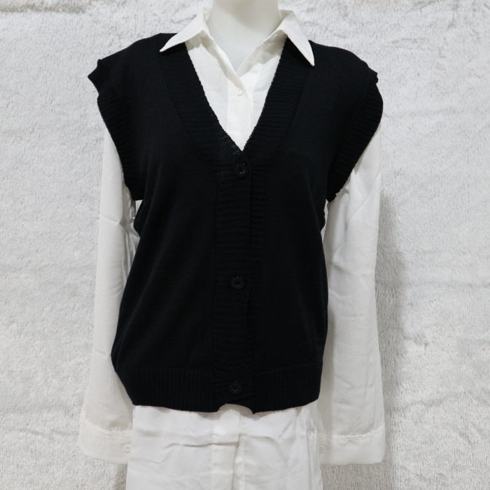 JAKET WANITA ROMPI RAJUT WANITA/VEST RAJUT KANCING /OUTER KNIT/ROMPI POLOS - Hitam OVERSIZE PARASUT 