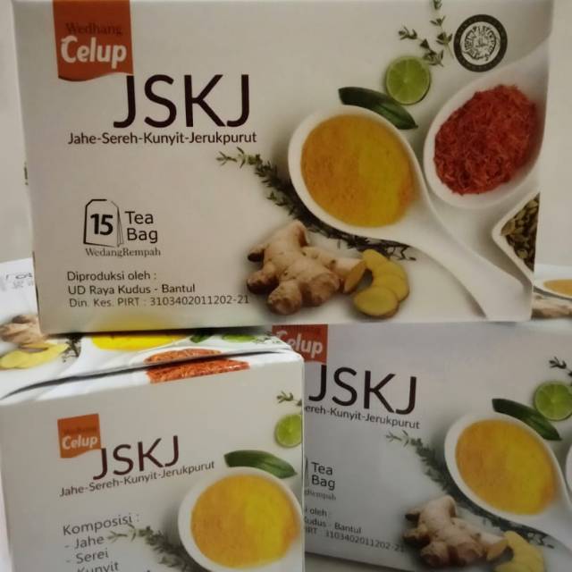

Wedang Celup Herbal JSKJ . Jahe, Sereh, Kunyit, Jeruk Purut.
