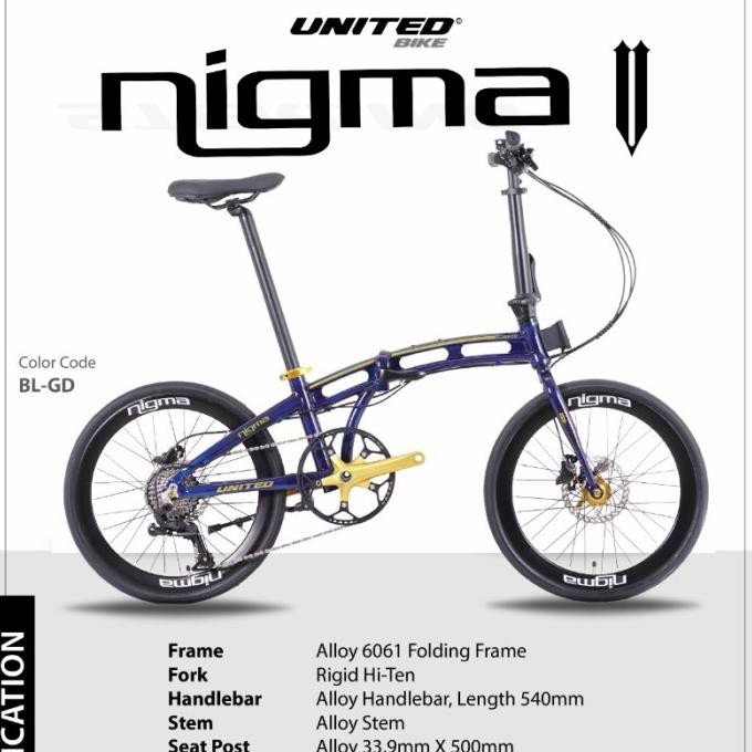 Sepeda Lipat 20 Inch United Nigma V - Blue Gold Kunestlestore