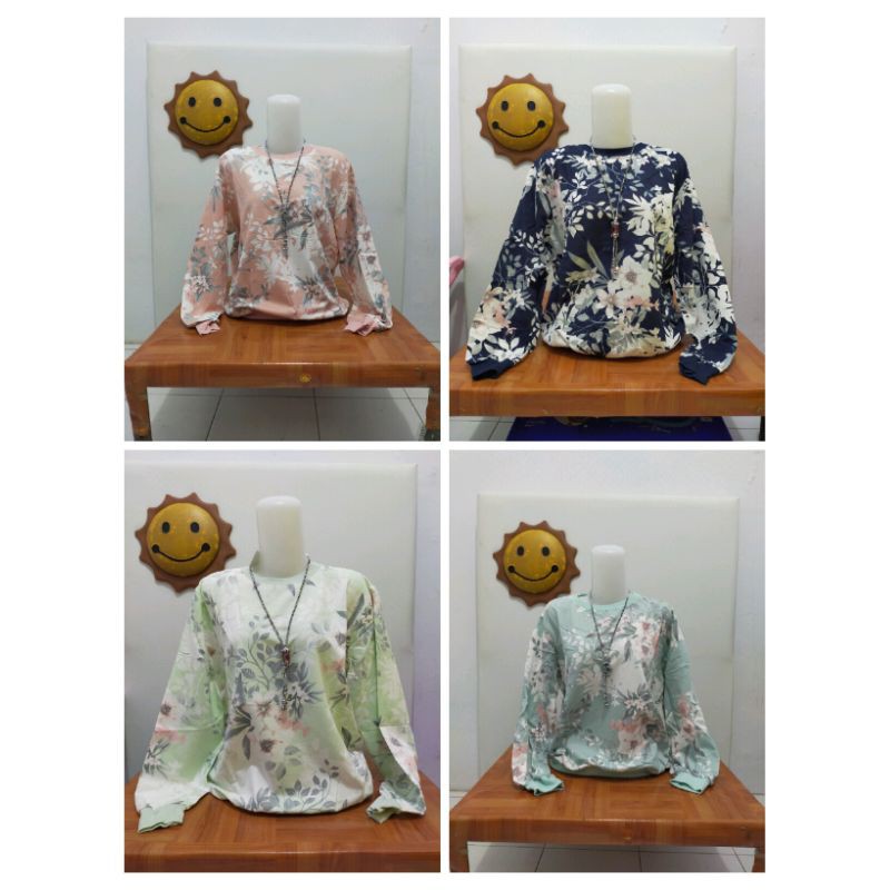 felisha/7050/atasan kaos import lengan panjang motif bunga-2