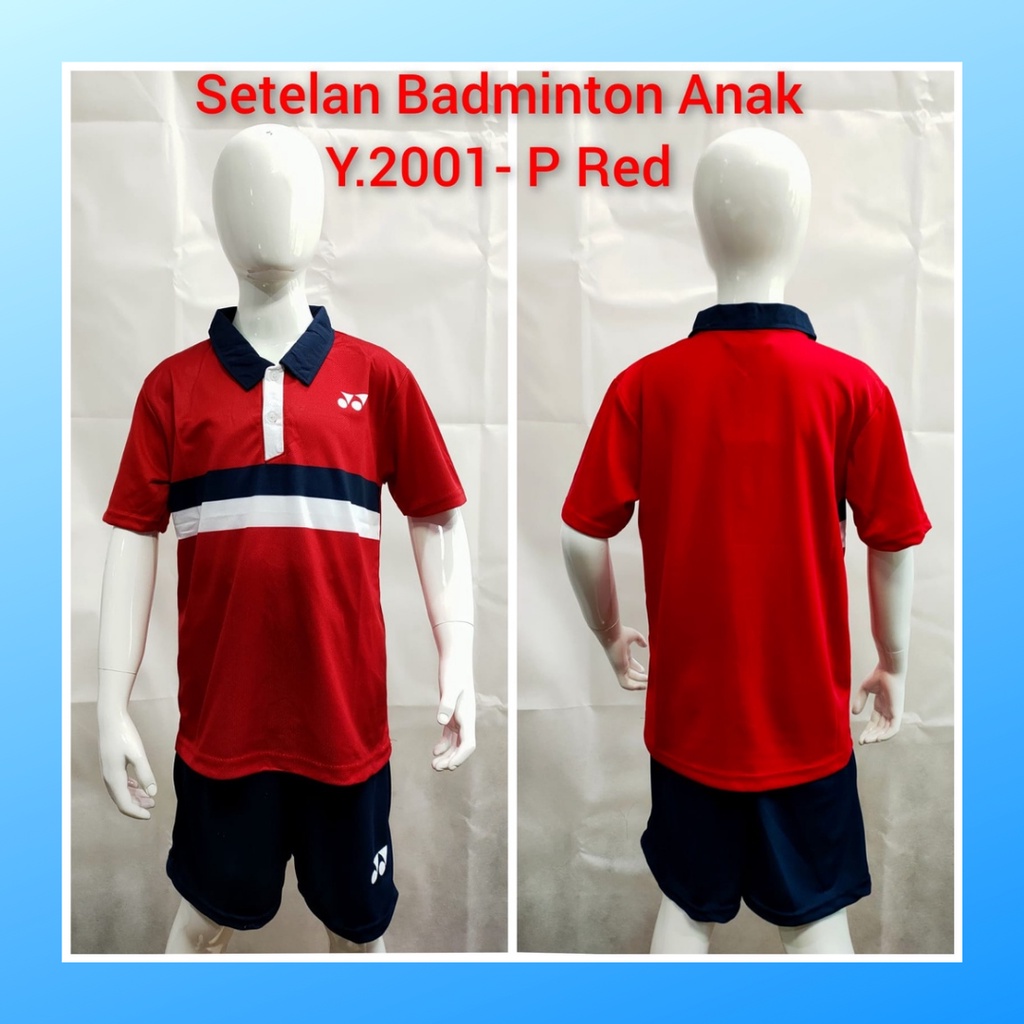 Kaos badminton anak jersey bulutangkis baju dan celana setelan t-shirt outfit seragam kostum olahraga pakaian apparel sports ST.Y2001 merah polos