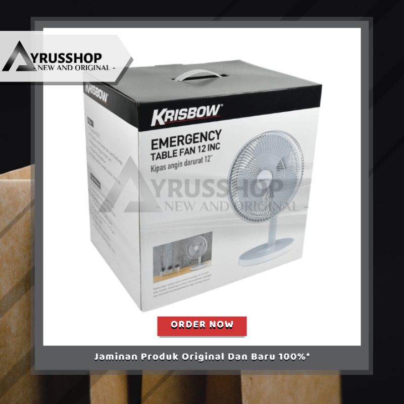Emergency Table Fan 12inch / Kipas Angin Meja dan Lampu Darurat / Cas / Recharge / Krisbow