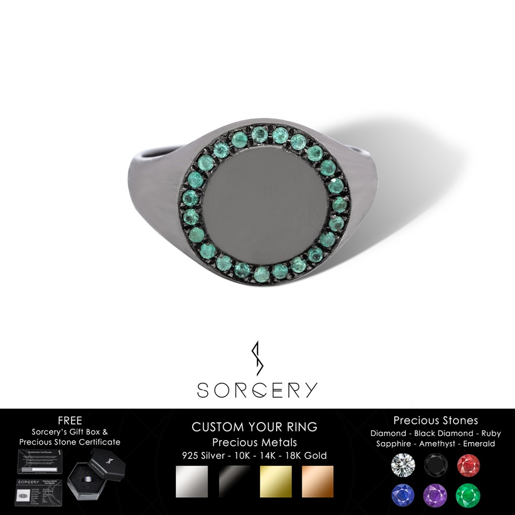SORCERY Ring CKM Cincin Emas Putih Hitam Permata Premium Unisex Pria Wanita
