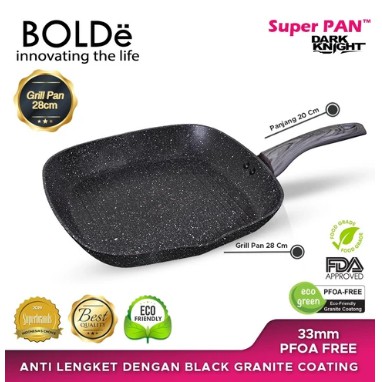 Bundling hemat BOLDe Grill Pan 28 cm+Wok Pan 24 cm Dark Knight – Set Alat Masak Granite Anti Lengket