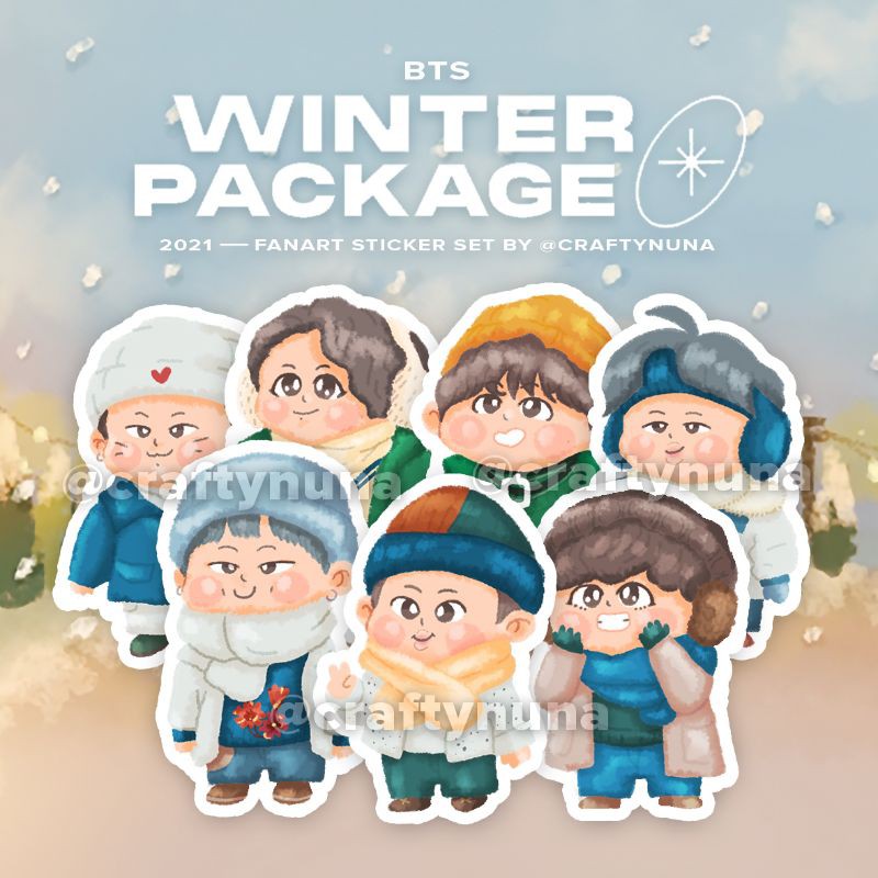 (BT-011) BTS FANART Winter Package 2021 STICKER by Crafty Nuna bangtan winpack stiker case hp cute chibi