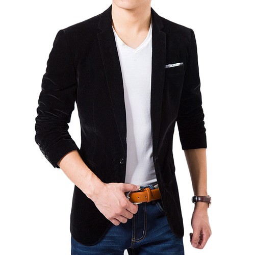 Jas Hitam Pria List Putih