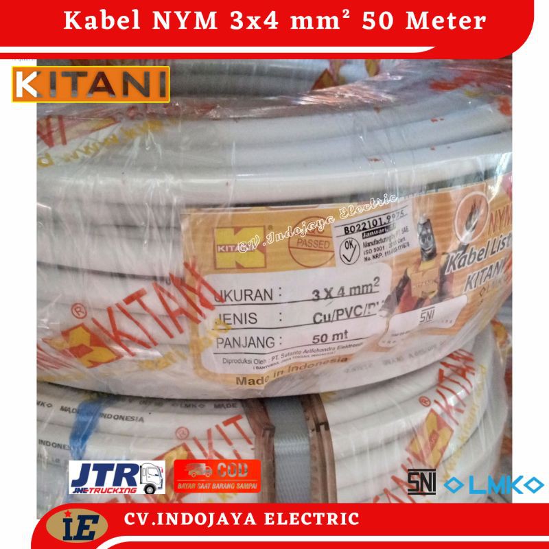 Kabel Listrik NYM 3x4 mm² Kitani Panjang Kabel 50 Meter Kabel Listrik Kawat