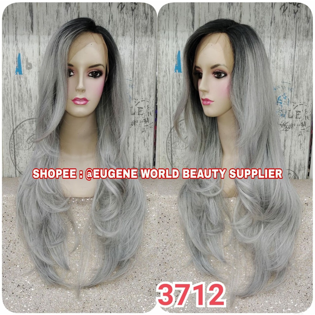 FRONT LACE WIG HALF LACE WIG FULL WIG LACE WIG WANITA PANJANG LURUS GREY WIG KOREA NATURAL 3712