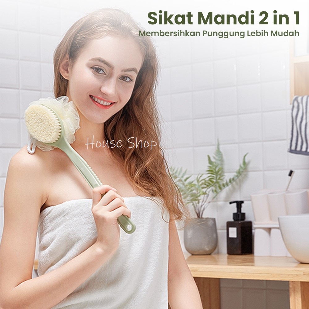 HS-0162 Sikat Mandi Gagang Panjang - SIkat Penggosok Punggung &amp; Badan - Sikat Spons Mandi