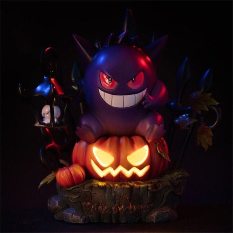 Ornamen Patung Raja Labu Gengar Halloween Bahan Resin Dengan Lampu Untuk Taman Rumah