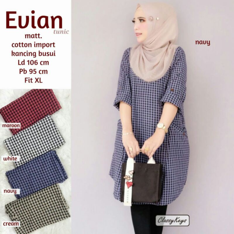 Atasan Wanita Evian Tunik Motif Kotak Kecil