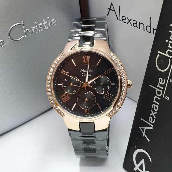 JAM TANGAN WANITA ALEXANDRE CHRISTIE AC 2767 ROSEGOLD BLACK ORIGINAL