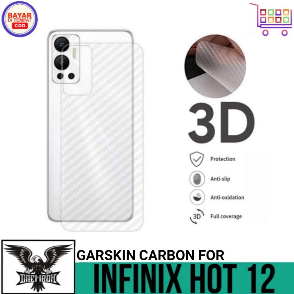 GARSKIN INFINIX HOT 12 SKIN HANDPHONE CARBON 3D PELINDUNG BODY HANDPHONE
