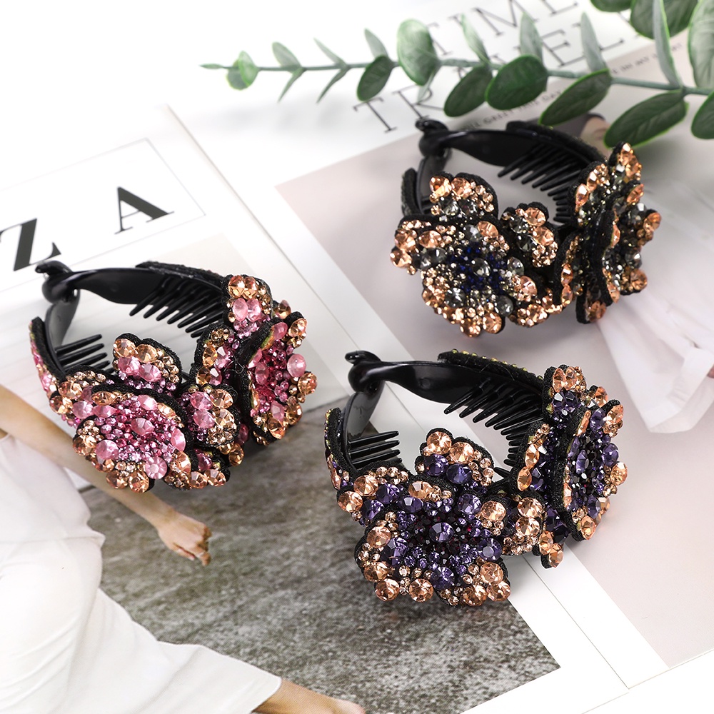 Fashion Diamond Flower Hair Clips Claw Rhinestone Crystal Ponytail Hairpins for Women Hair Accessories