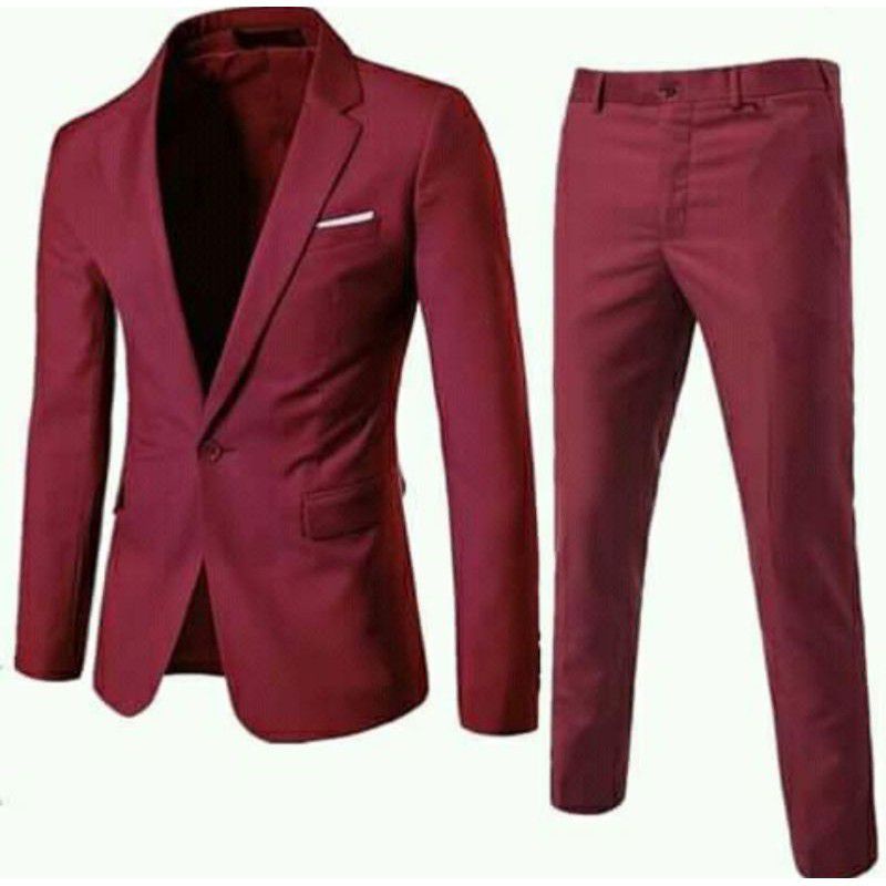 PROMO SETELAN JAS FORMAL PRIA 2IN1 | JAS NIKAH SLIMFIT MAROON