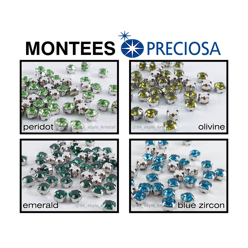 Grosir (SSC) Kristal Cangkang Montees Preciosa Kaki 4 Warna Peridot, Olivine, Emerald, Blue Zircon -