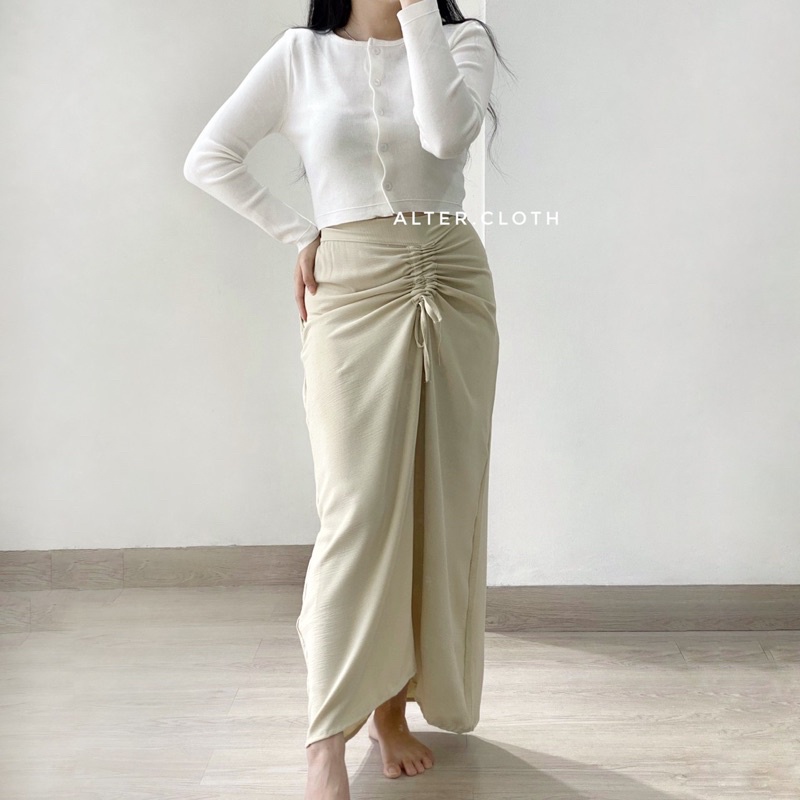 alter.cloth - BOONDA SKIRT | Rok Wanita Panjang Serut Crinkle Fashion Korea Murah-Khaki