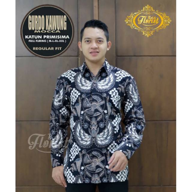 Batik Solo GURDO KAWUNG MOCCA Kemeja Pria Katun Halus Sragenan Full Furing