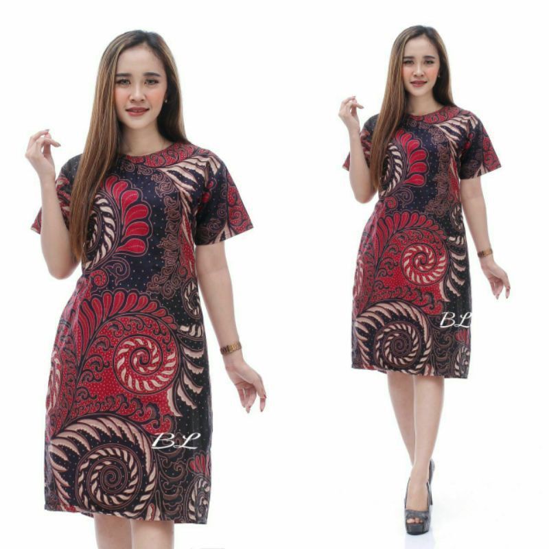 Batik couple keluarga modern terbaru set couple batik keluarga gamis jumbo Puser merah-DRES DEWASA